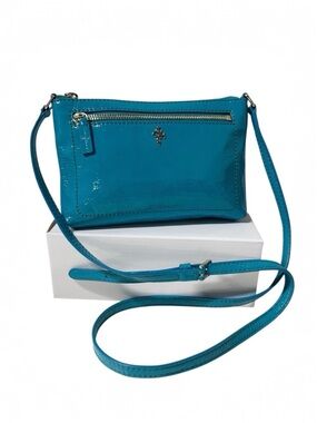 COLE HAAN JITNEY Patent Teal Leather ALI MINI Crossbody Purse Bag EUC